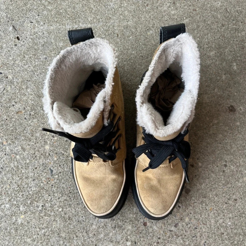 Sorel Lennox Lace Waterproof Tan Suede Faux Fur Lined Winter Boot NL3425-373 8.5